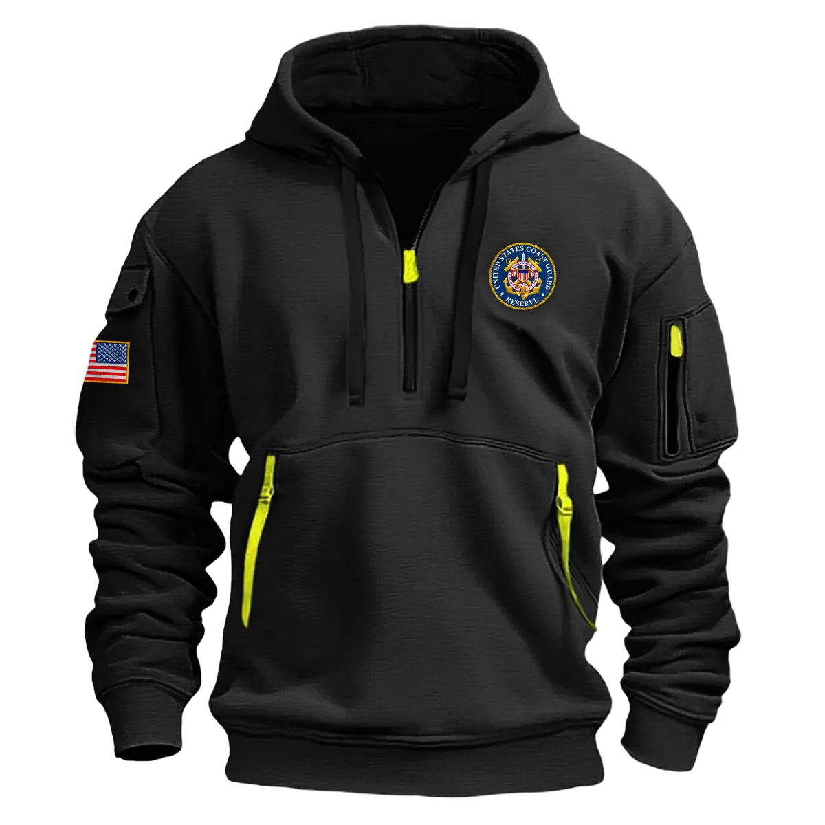 US Military All Branches U.S. Coast Guard Reverse Fashion Hoodie Half Zipper