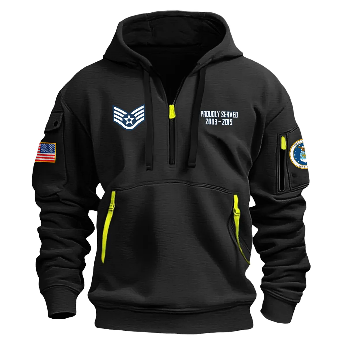 US Military All Branches! Personalized Gift E4-SRA U.S. Air Force Fashion Hoodie Half Zipper