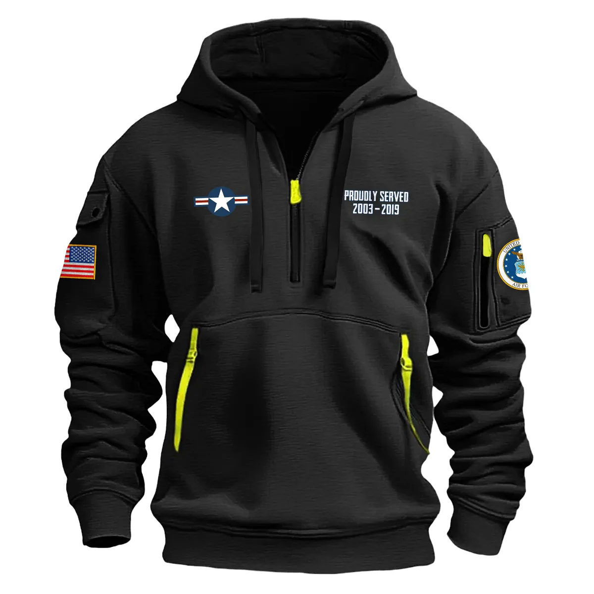 US Military All Branches! Personalized Gift Roundel of the U.S. Air Force Fashion Hoodie Half Zipper