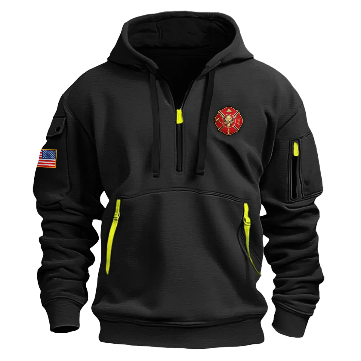 US Military All Branches U.S. FireFighter Fashion Hoodie Half Zipper