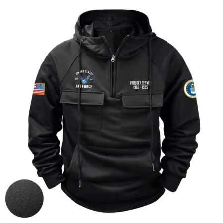 Proudly Served Personalized Gift Veteran U.S. Air Force Tactical Quarter Zip Hoodie