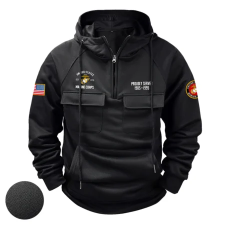 Proudly Served Personalized Gift Veteran U.S. Marine Corps Tactical Quarter Zip Hoodie