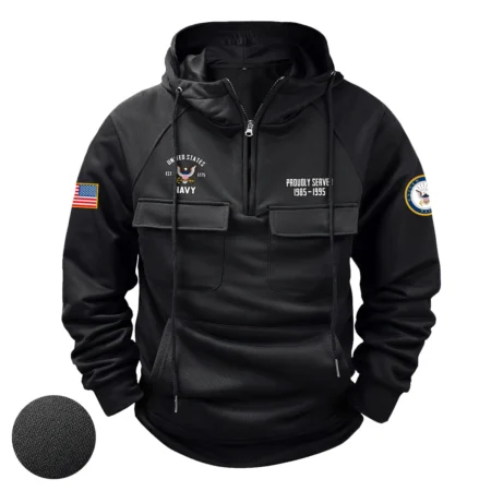 Proudly Served Personalized Gift Veteran U.S. Navy Tactical Quarter Zip Hoodie
