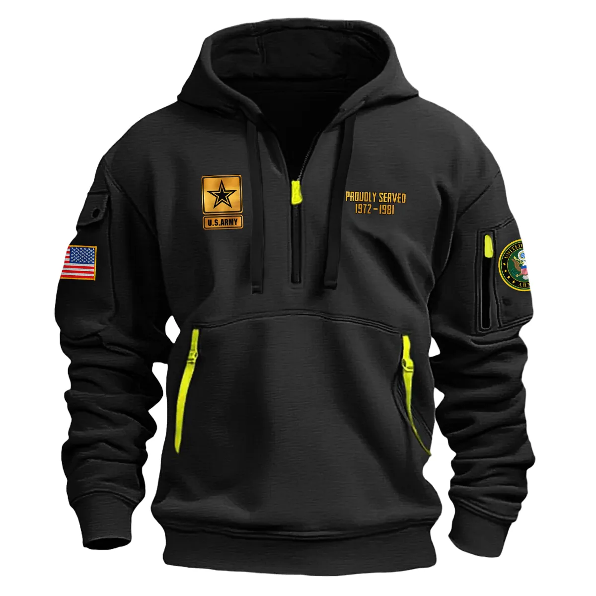 US Military All Branches! Personalized Gift U.S. Army Fashion Hoodie Half Zipper
