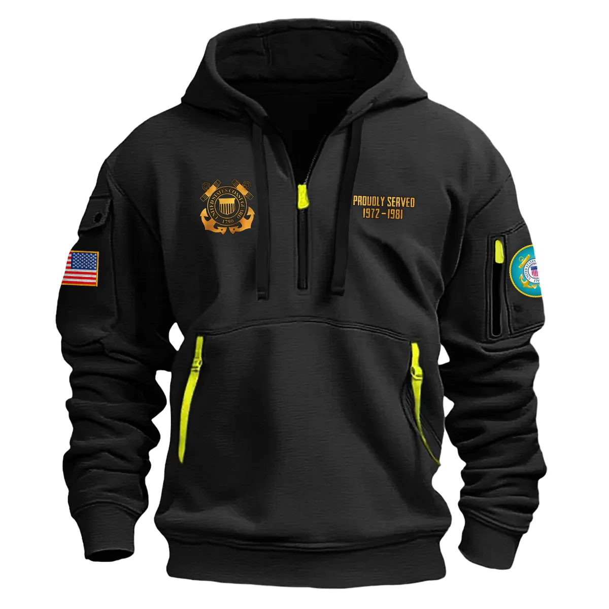US Military All Branches! Personalized Gift U.S. Coast Guard Fashion Hoodie Half Zipper