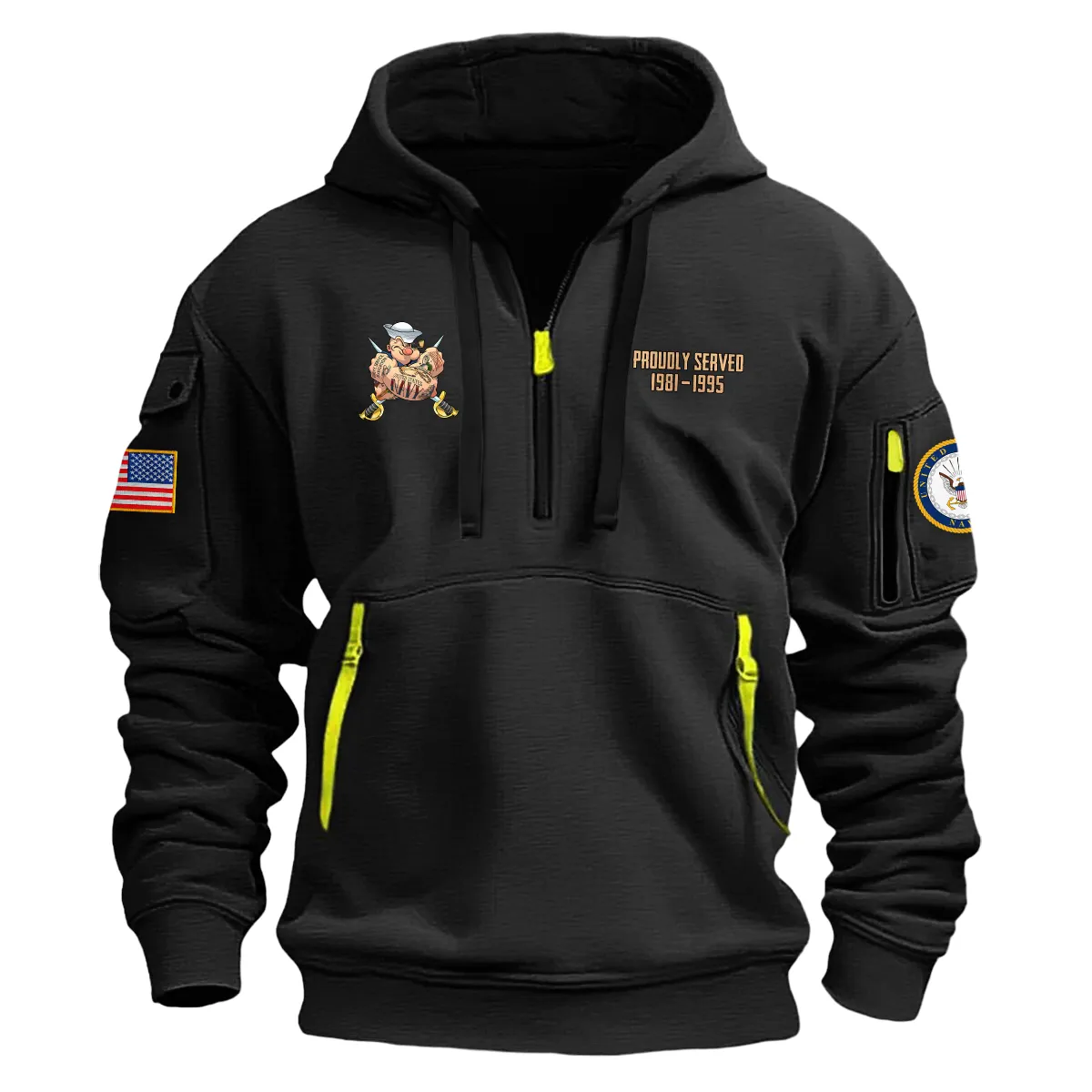 US Military All Branches! Personalized Gift U.S. Navy Fashion Hoodie Half Zipper