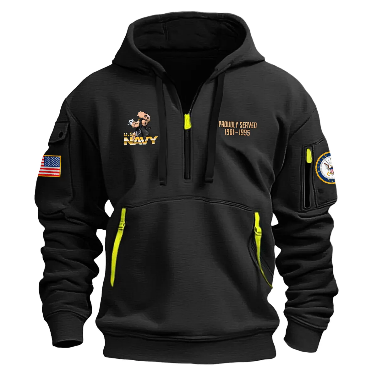 US Military All Branches! Personalized Gift CPO U.S. Navy Fashion Hoodie Half Zipper