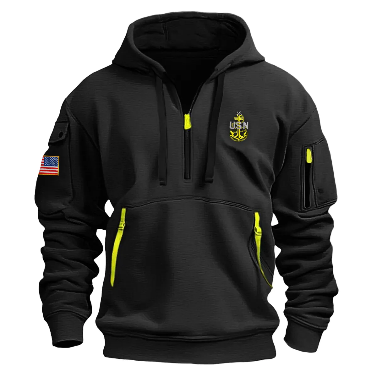 US Military All Branches! Personalized Gift U.S. Seabee Fashion Hoodie Half Zipper