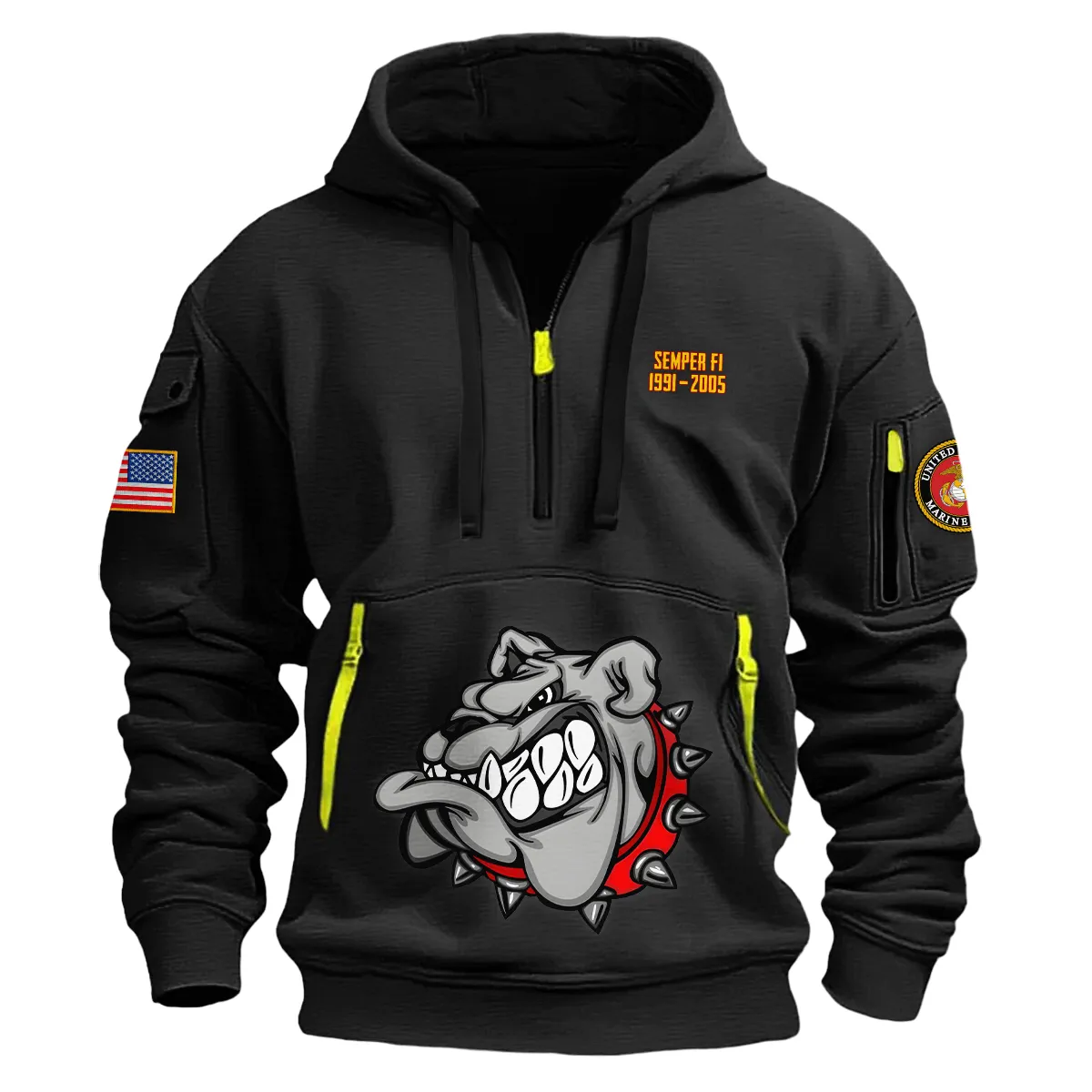 US Military All Branches! Personalized Gift U.S. Marine Corps Fashion Hoodie Half Zipper