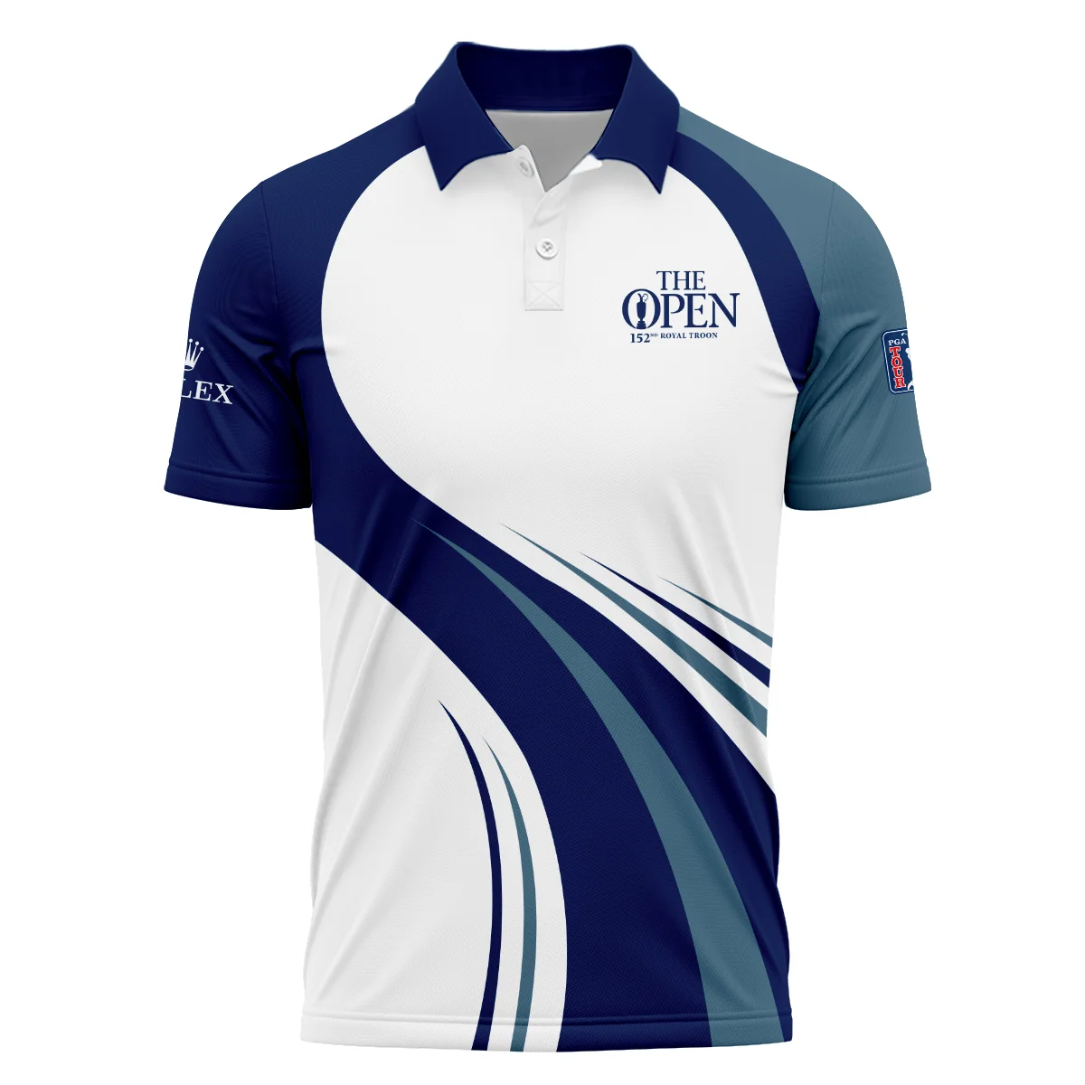 152nd Open Championship Rolex White Mostly Desaturated Dark Blue Polo Shirt All Over Prints HOTOP270624A02ROXPL