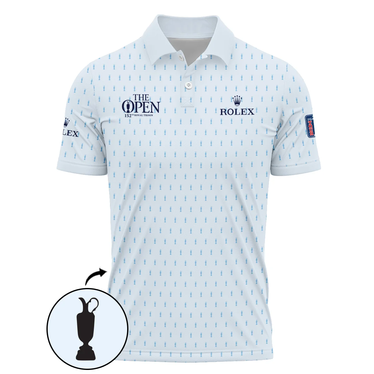 Golf Sport Light Blue Pattern Cup 152nd Open Championship Rolex Zipper Polo Shirt All Over Prints QTTOP160624A01ROXZPL