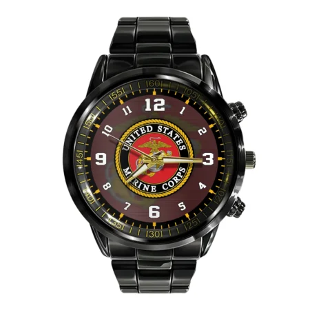 U.S. Marine Corps Black Stainless Steel Watch All Over Print BLVTR060524A01MC2
