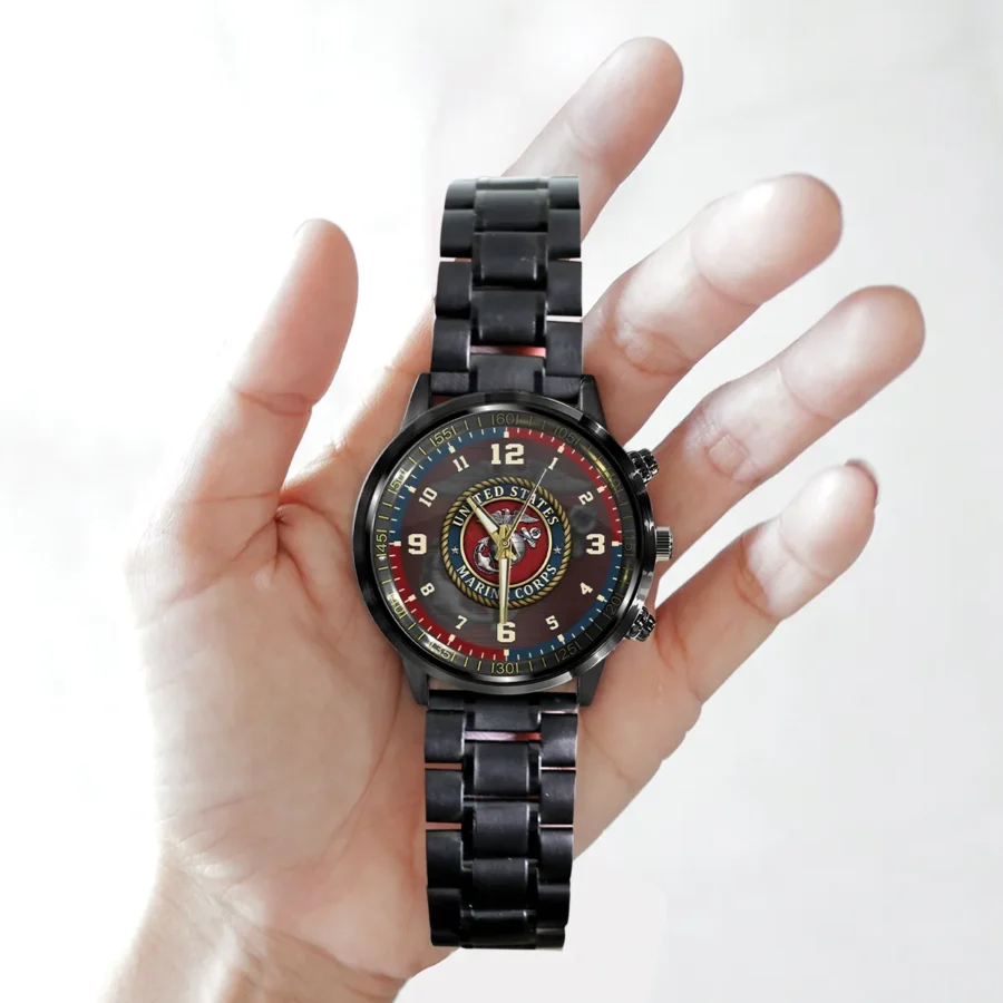 U.S. Marine Corps Black Stainless Steel Watch All Over Print BLVTR060524A01MC2