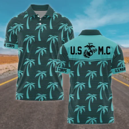 Hawaii Palm Tree Pattern Summer Beach Shirt Veteran U.S. Marine Corps All Over Prints Polo Shirt