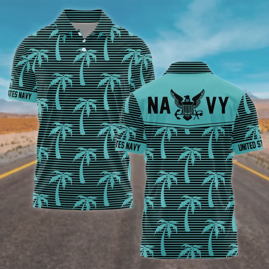 Hawaii Palm Tree Pattern Summer Beach Shirt Veteran U.S. Navy All Over Prints Polo Shirt