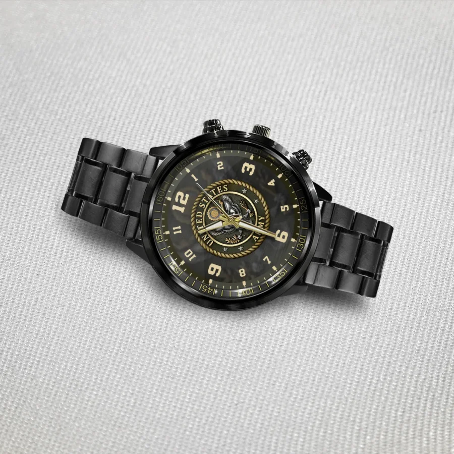 U.S. Army Black Stainless Steel Watch All Over Print BLVTR060524A01AM3