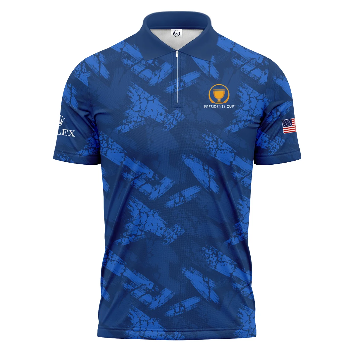 Golf Dark Blue With Grunge Pattern Presidents Cup Rolex Zipper Polo Shirt All Over Prints HOPDC210624A01ROXZPL