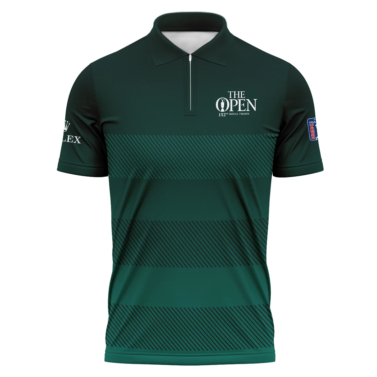 152nd Open Championship Rolex Dark Green Gradient Line Pattern Zipper Polo Shirt All Over Prints HOTOP280624A01ROXZPL