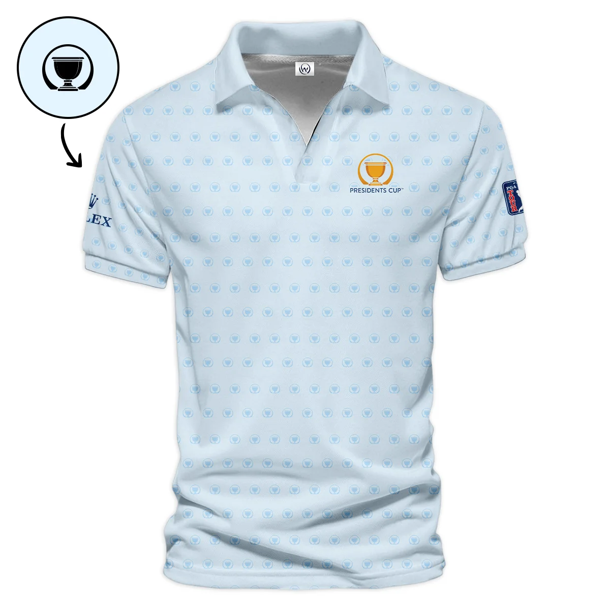 Presidents Cup Light Blue Golf Purple Patern Background Rolex Vneck Polo Shirt Style Classic