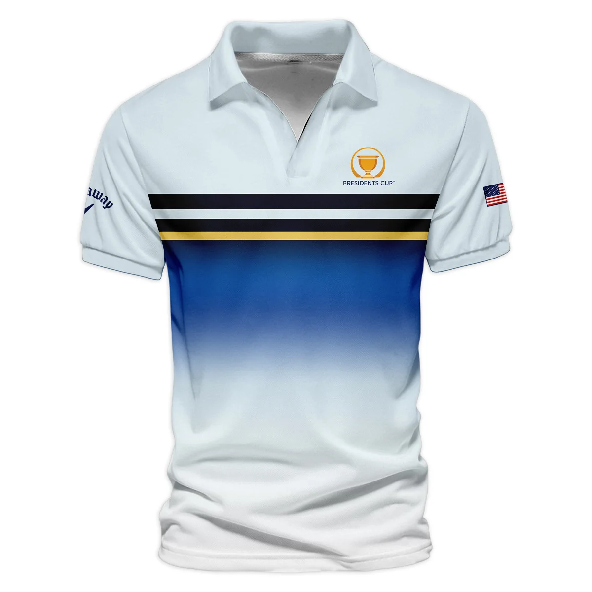 Presidents Cup Golf Light Blue Black Yellow Line Pattern Callaway Vneck Polo Shirt All Over Prints  HOPDC240624A01CLWZVPL