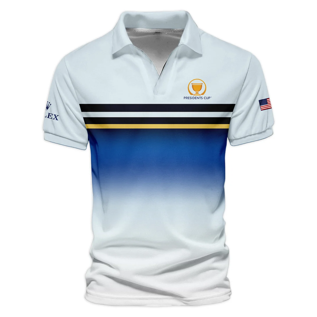Presidents Cup Golf Light Blue Black Yellow Line Pattern Rolex Polo Shirt All Over Prints HOPDC240624A01ROXPL