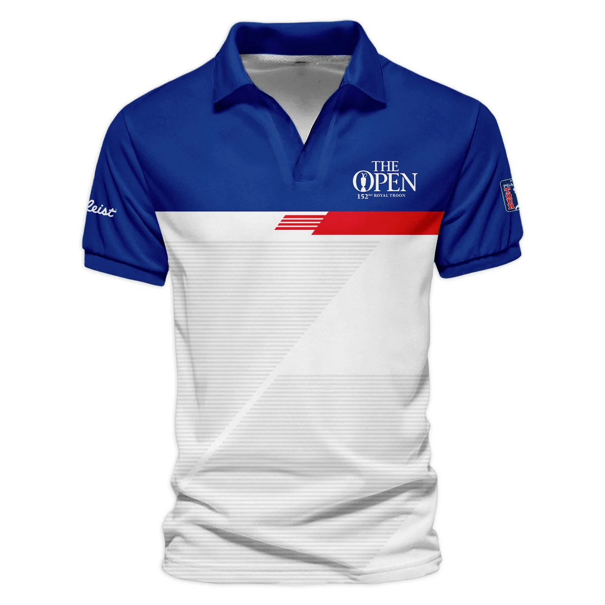 152nd Open Championship Golf Blue Red White Line Pattern Background Titleist Vneck Polo Shirt All Over Prints  HOTOP260624A01TLZVPL