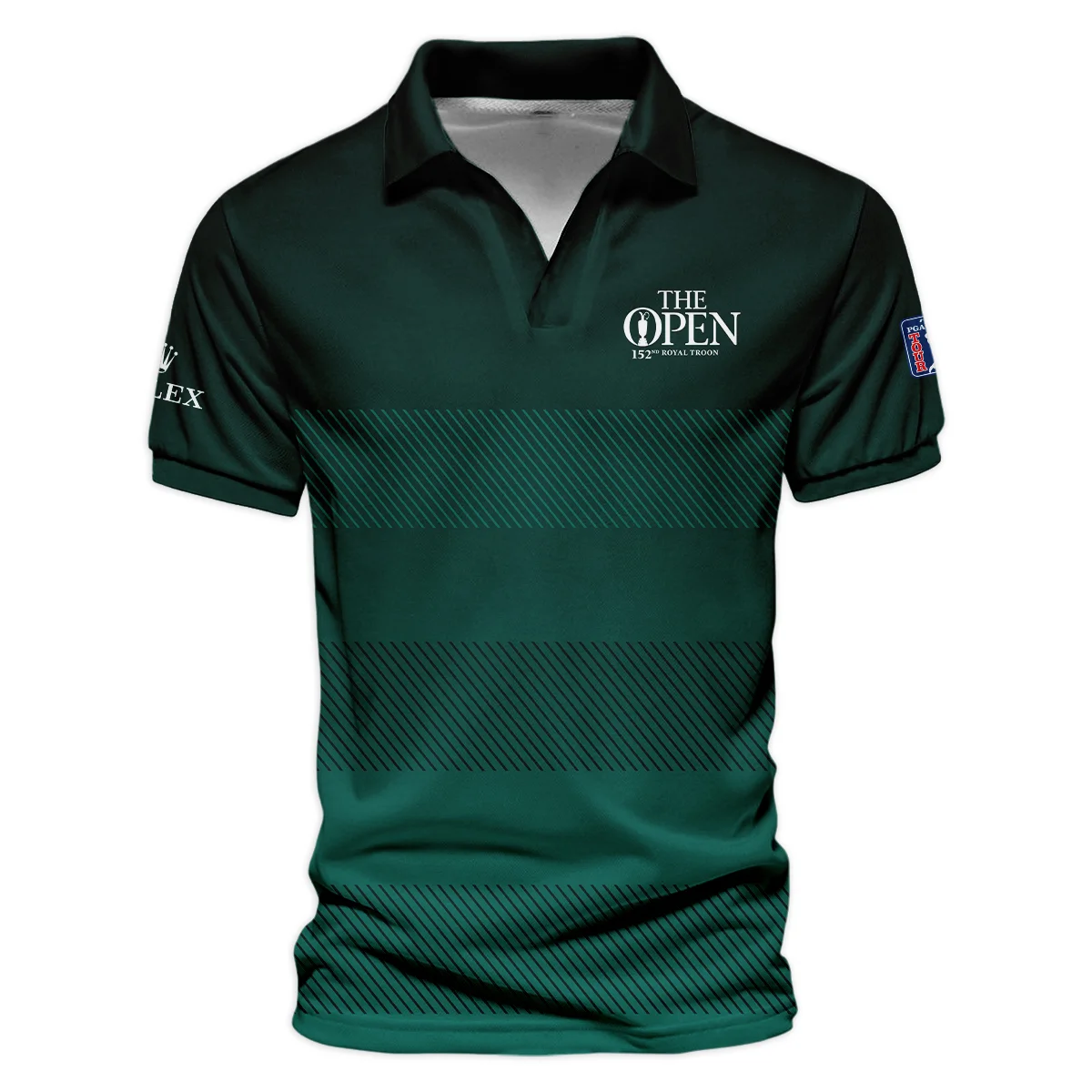 152nd Open Championship Rolex Dark Green Gradient Line Pattern Vneck Polo Shirt All Over Prints  HOTOP280624A01ROXZVPL