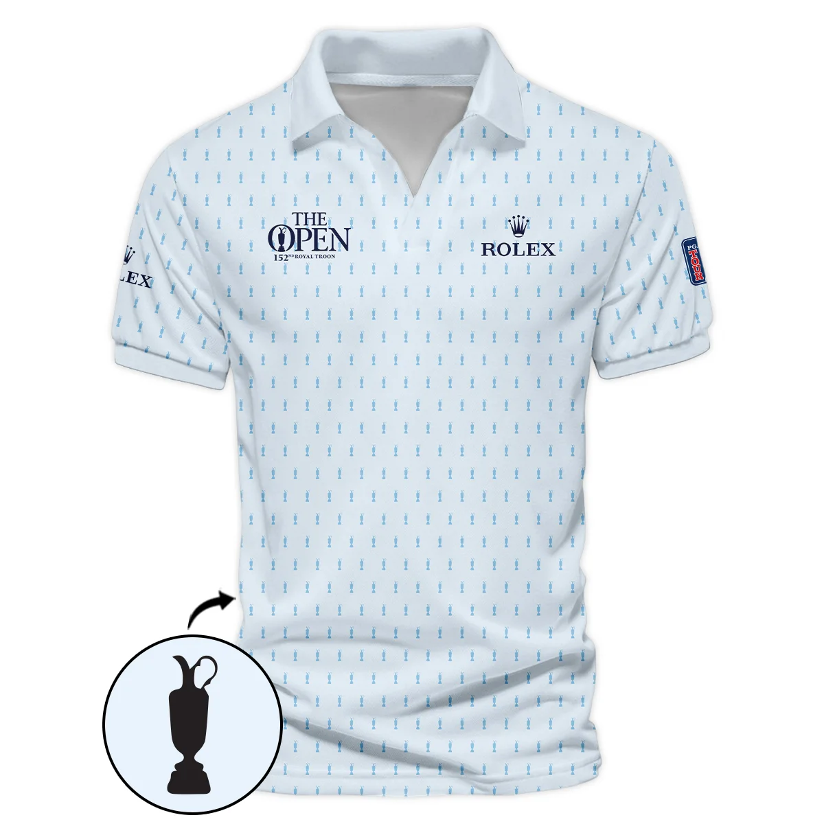 Golf Sport Light Blue Pattern Cup 152nd Open Championship Rolex Performance T-Shirt All Over Prints QTTOP160624A01ROXTS