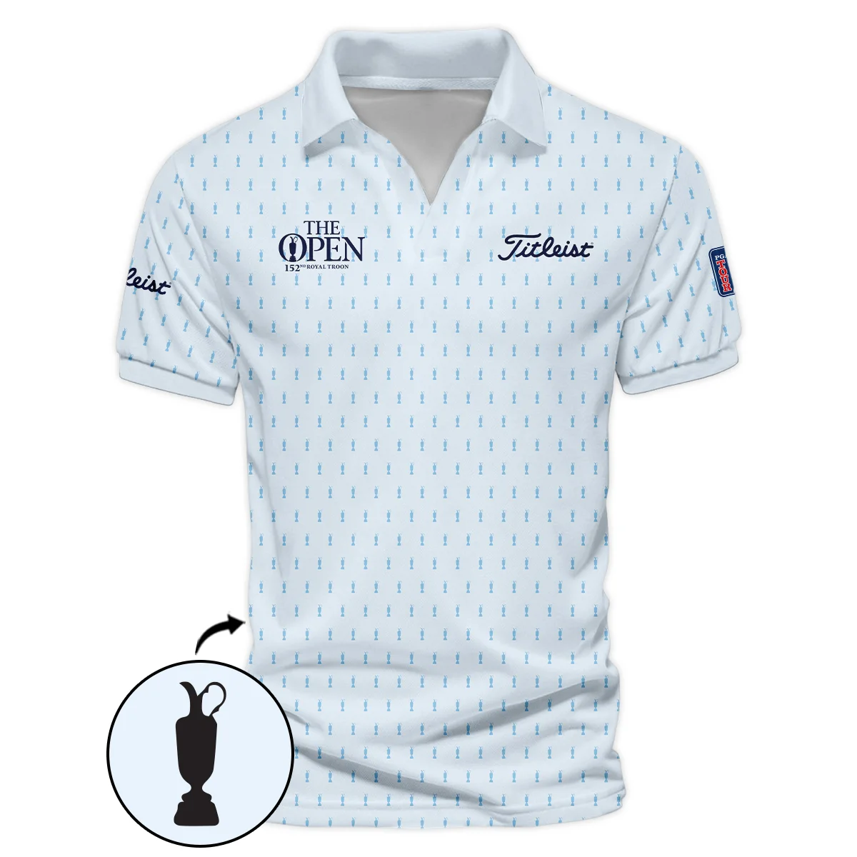 Golf Sport Light Blue Pattern Cup 152nd Open Championship Titleist Vneck Polo Shirt All Over Prints  QTTOP160624A01TLZVPL