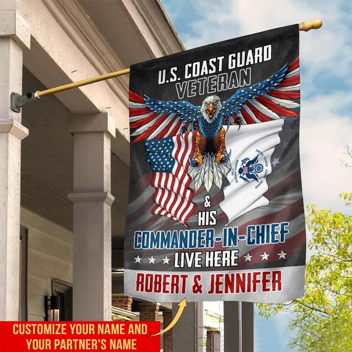 US Veteran & His Commander-In-Chief Live Here U.S. Coast Guard Flag All Over Print