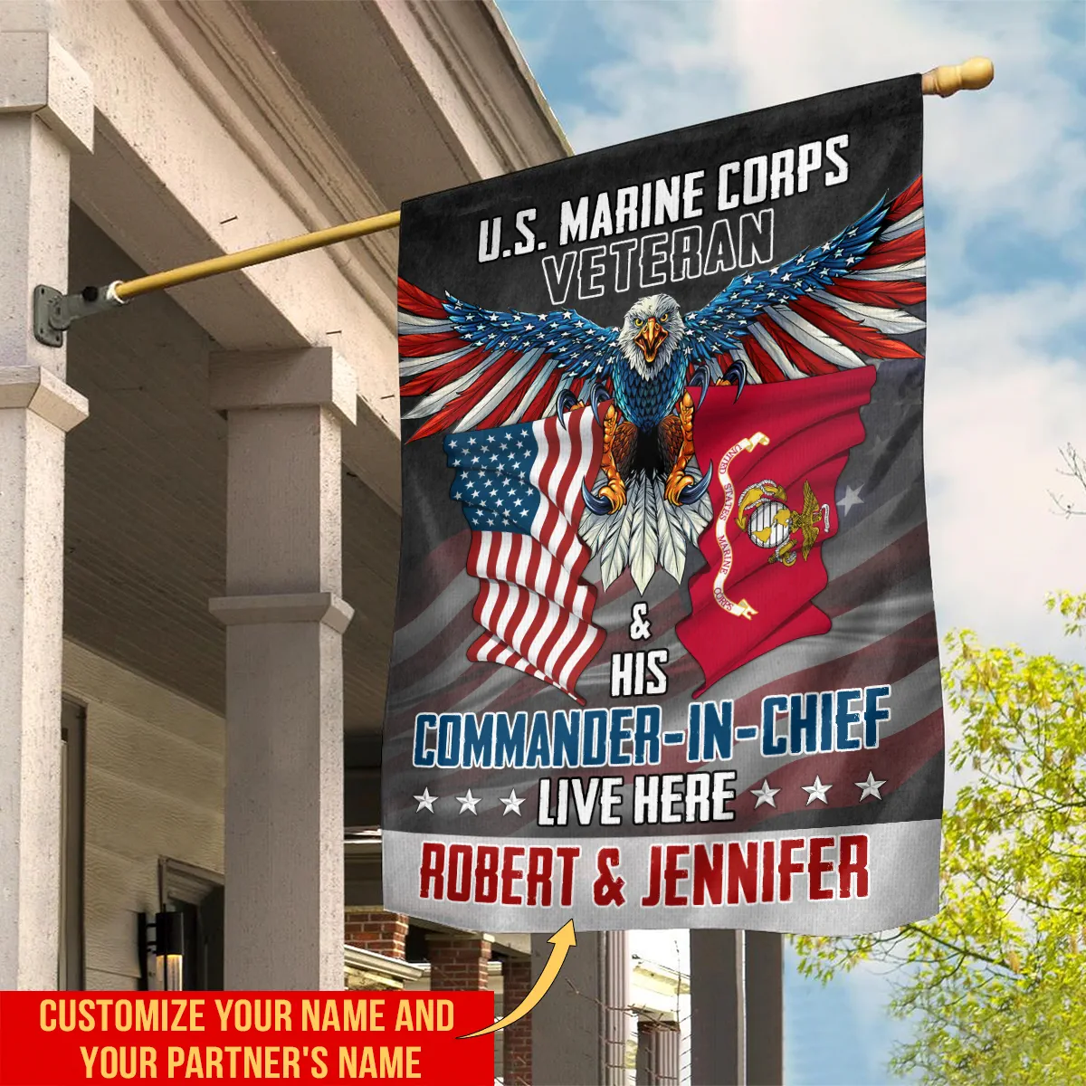 US Veteran & His Commander-In-Chief Live Here U.S. Marine Corps Flag All Over Print BLVTR210624A03MC