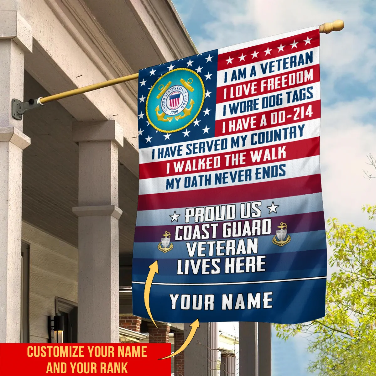 Veteran Freedom Dog Tags DD214 My Oath Never Ends U.S. Coast Guard Flag All Over Print