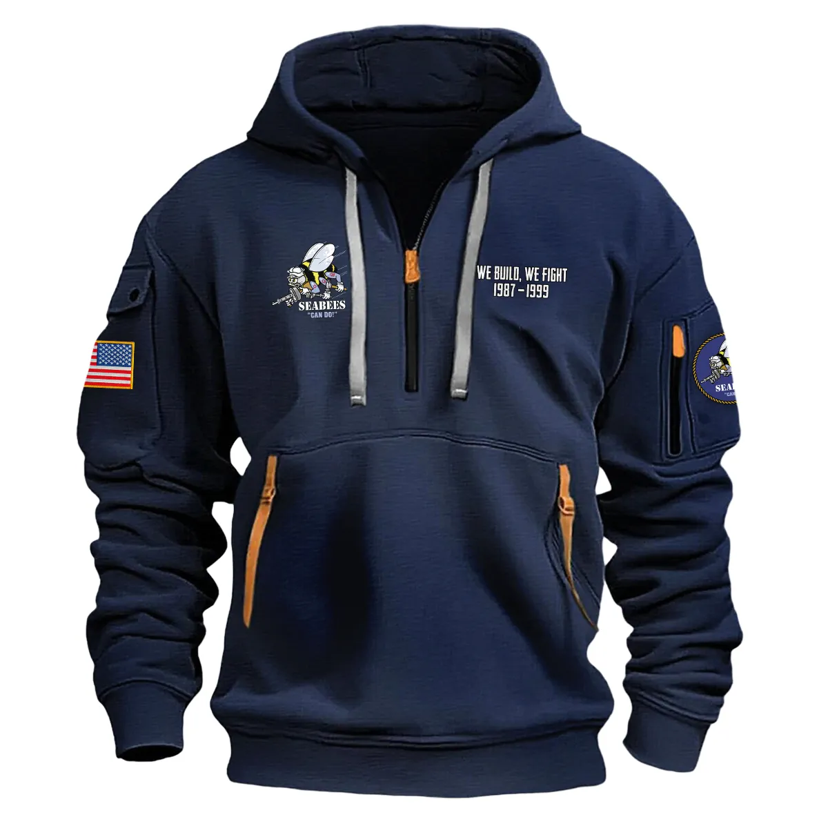 US Military All Branches! Personalized Gift U.S. Seabee Fashion Hoodie Half Zipper