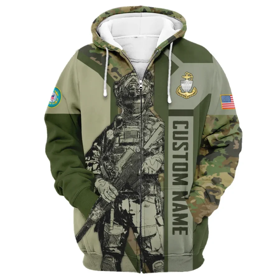 Custom Rank And Name U.S. Coast Guard Veterans Premium Zipper Hoodie Shirt All Over Prints Gift Loves