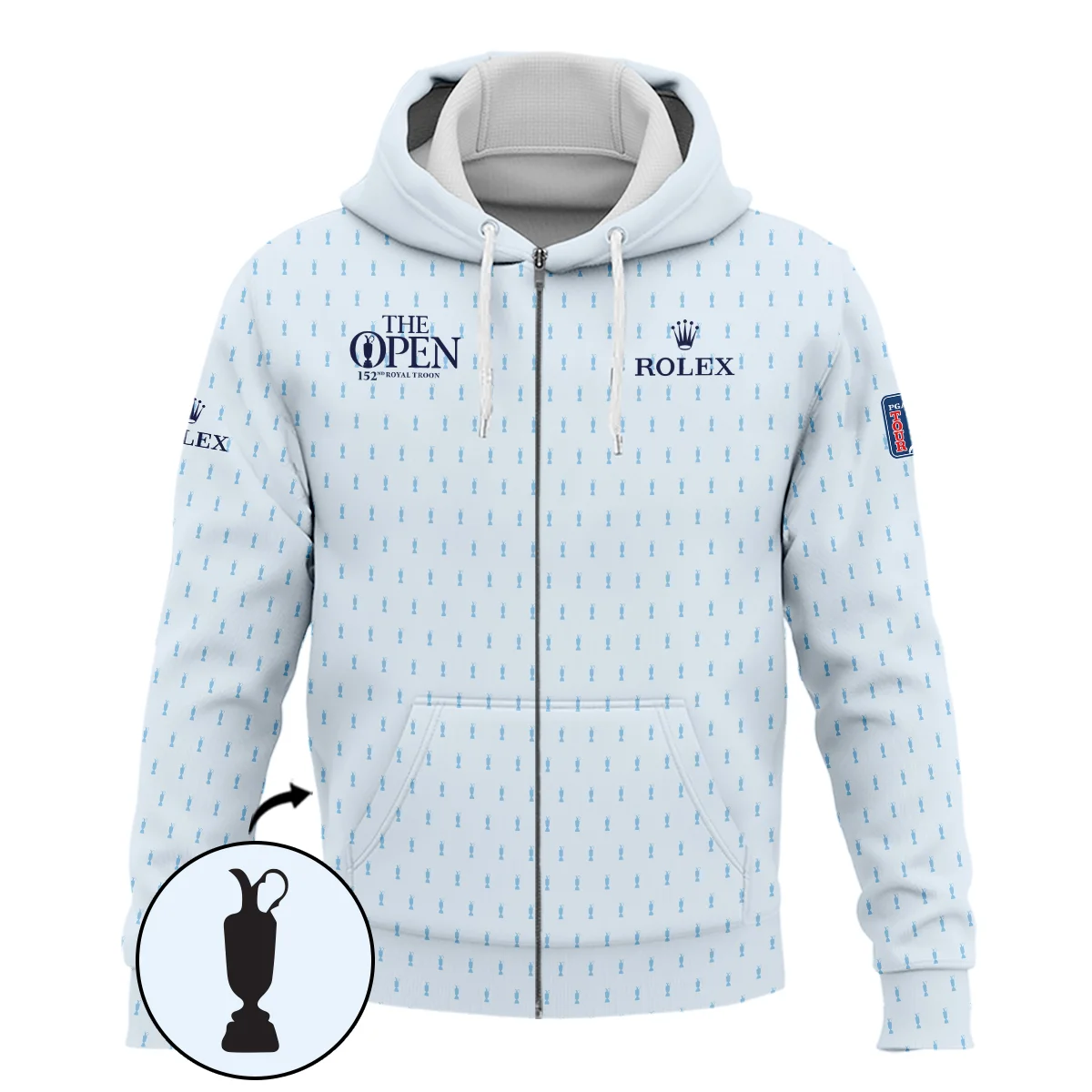 Golf Sport Light Blue Pattern Cup 152nd Open Championship Rolex Zipper Hoodie Shirt All Over Prints QTTOP160624A01ROXZHD
