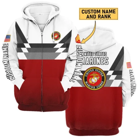 Custom Rank And Name U.S. Marine Corps Veterans Premium Zipper Hoodie Shirt All Over Prints Gift Loves