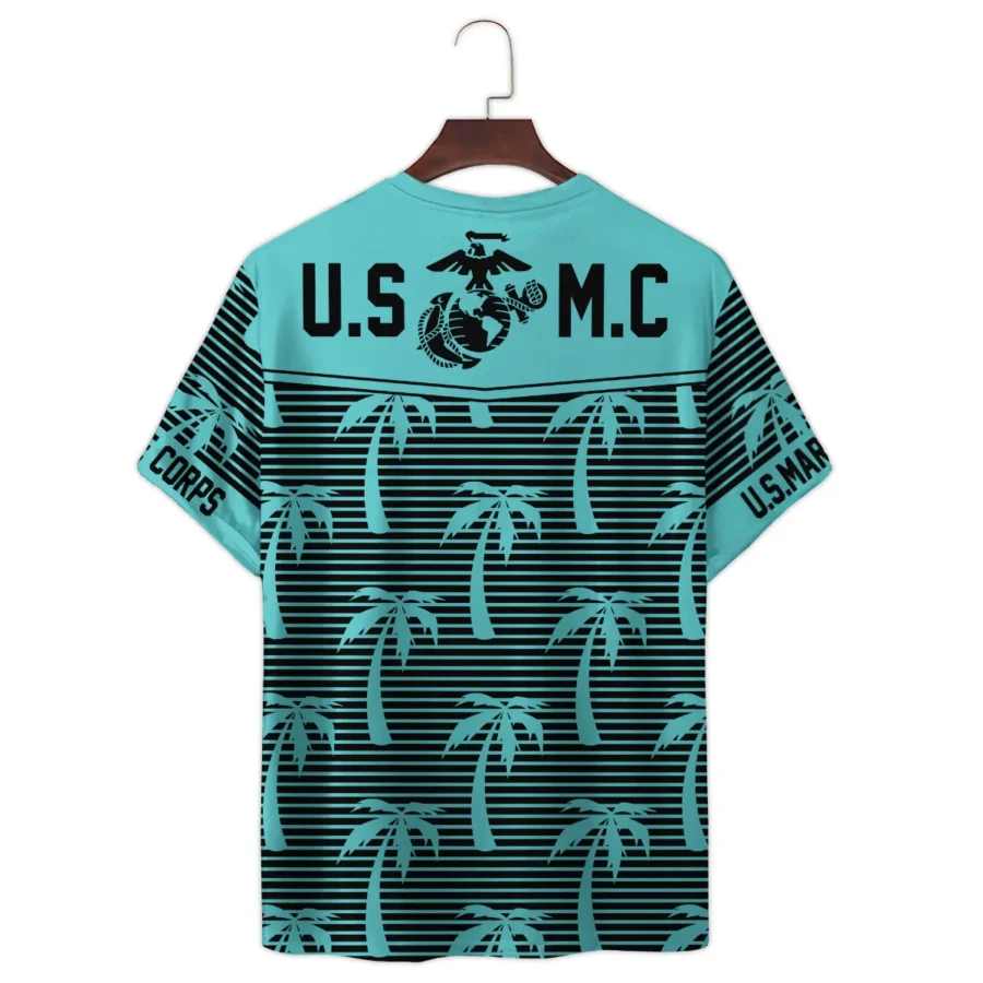 Hawaii Palm Tree Pattern Summer Beach Shirt Veteran U.S. Marine Corps All Over Prints Unisex T-Shirt