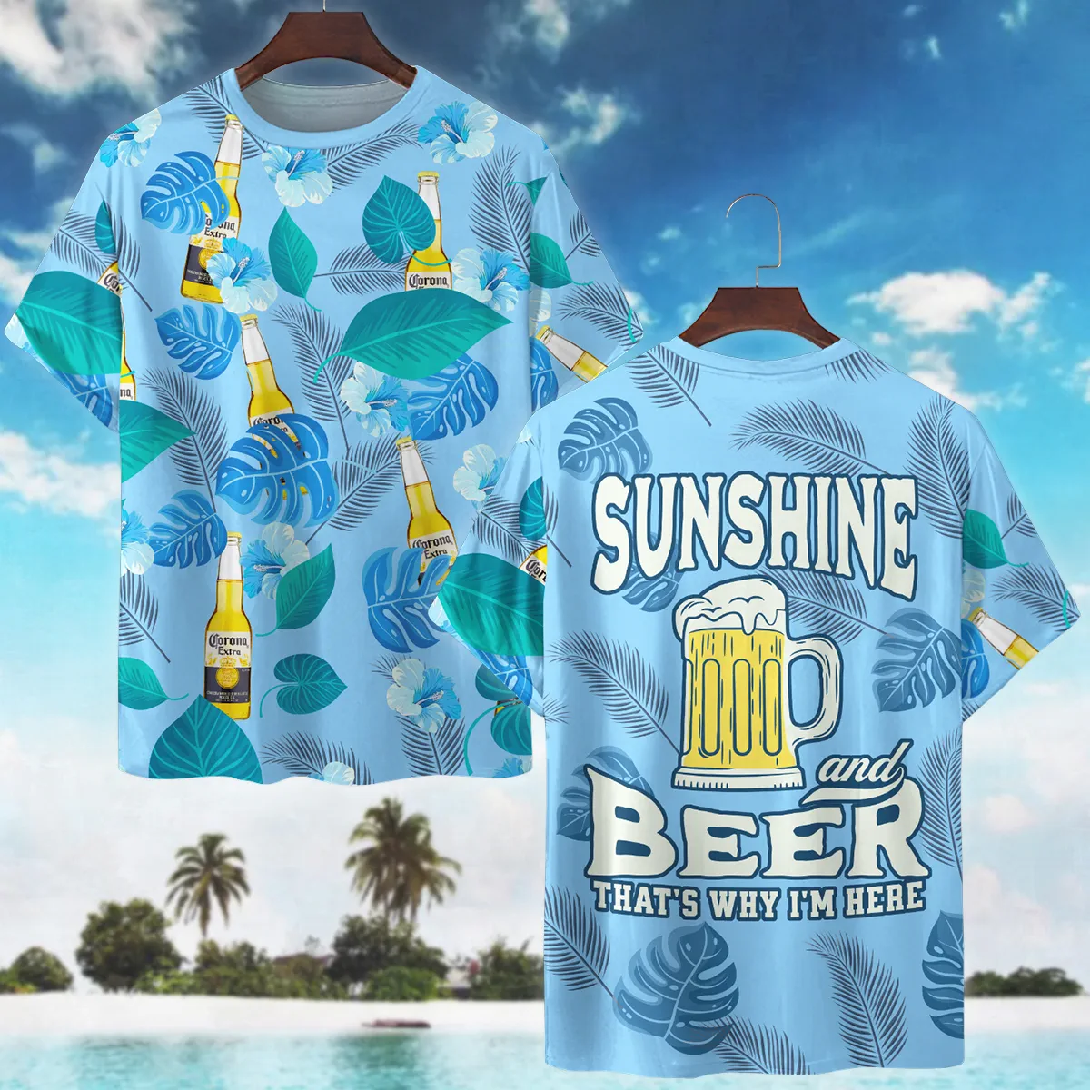 Hawaii Tropical Pattern Budweiser Beer Lovers Premium T-Shirt All Over Prints Gift Loves BLB240624A01BWTS