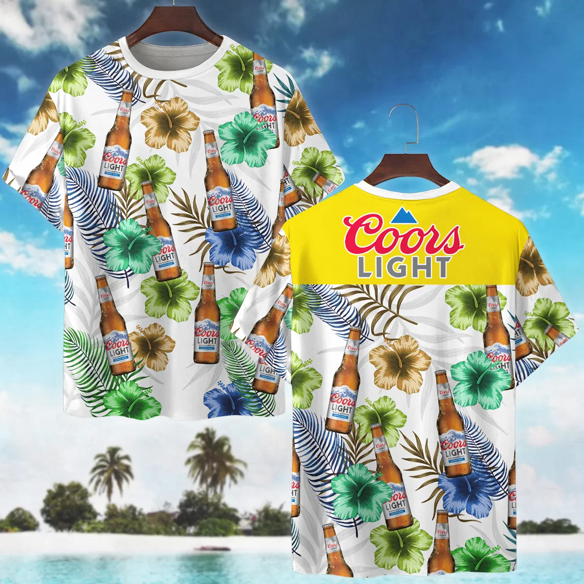 Hawaii Tropical Pattern Coors Light Beer Lovers Premium T-Shirt All Over Prints Gift Loves BLB240624A02CLTS
