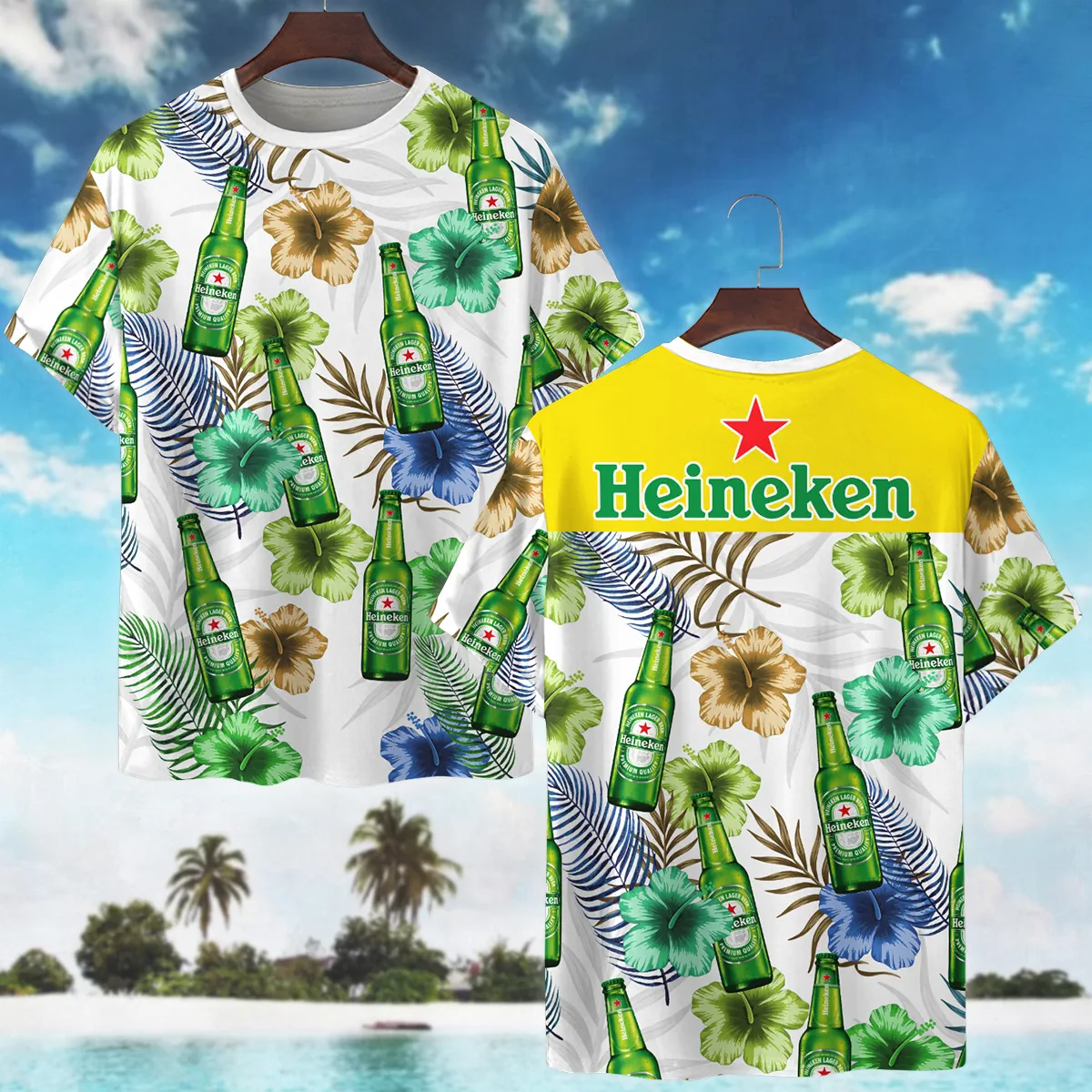 Hawaii Tropical Pattern Heineken Beer Lovers Oversized Hawaiian Shirt All Over Prints Gift Loves BLB240624A02HNKHW