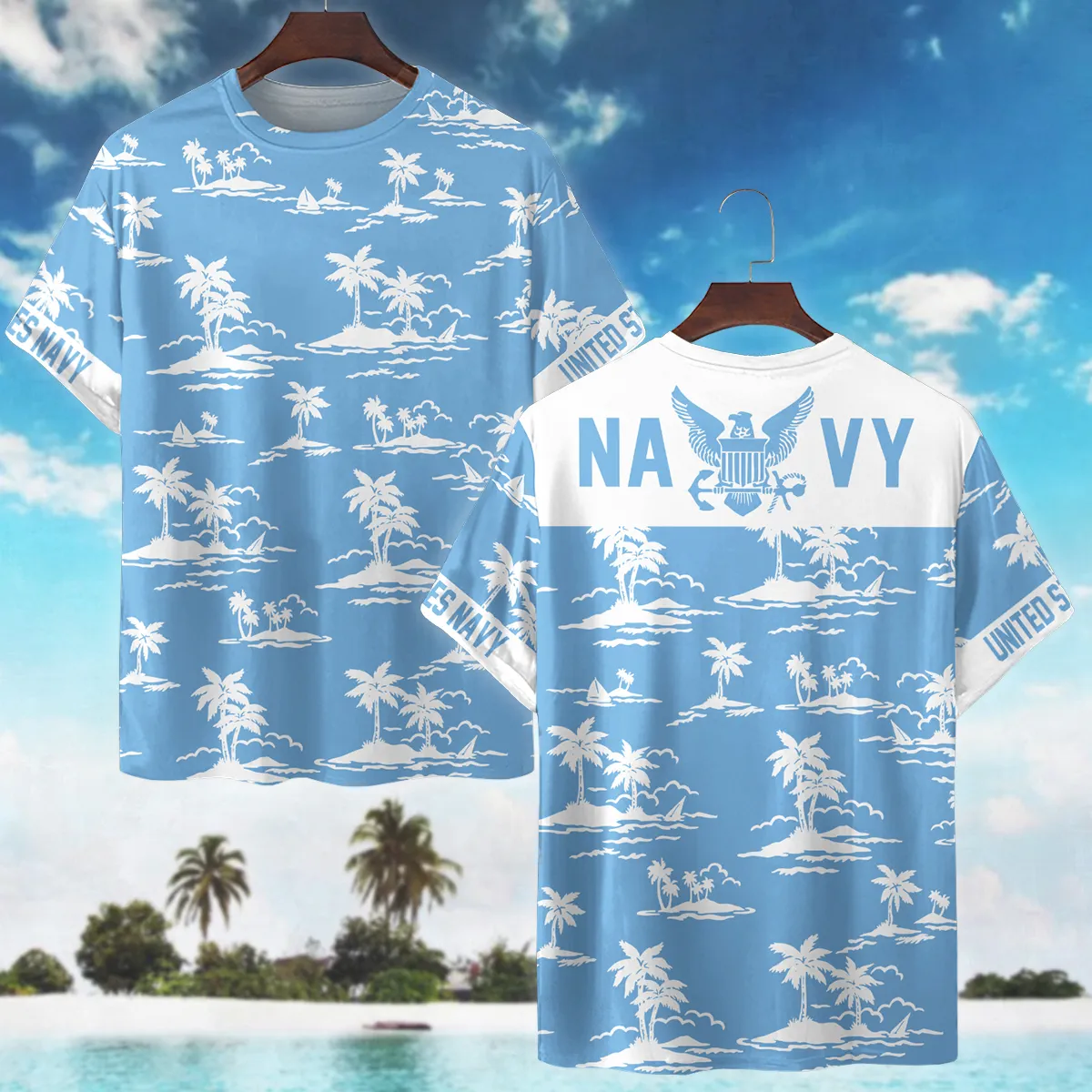 Hawaii Palm Tree Pattern Summer Beach Shirt Veteran U.S. Navy All Over Prints Polo Shirt