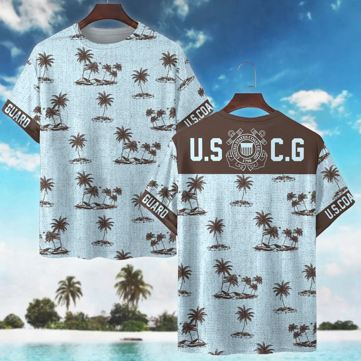 Hawaii Pattern Summer Beach Shirt Veteran U.S. Coast Guard All Over Prints Polo Shirt