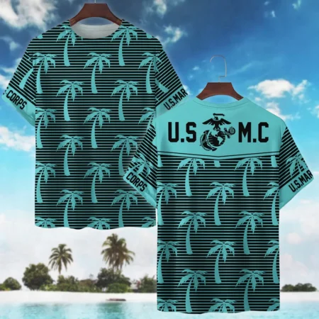Hawaii Palm Tree Pattern Summer Beach Shirt Veteran U.S. Marine Corps All Over Prints Unisex T-Shirt