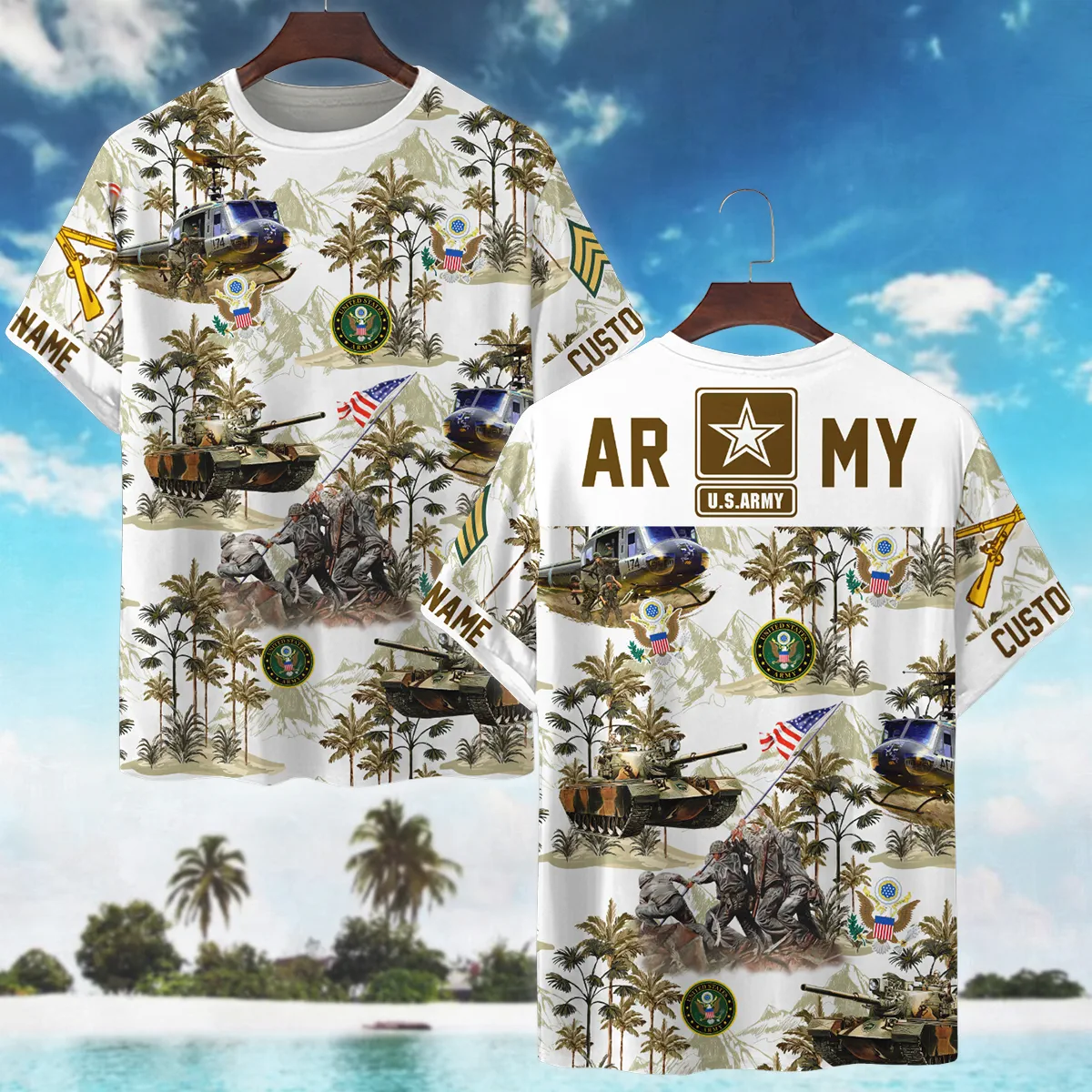 Personalized Gift Hawaii Pattern U.S. Army Premium T-Shirt All Over Prints Gift Loves BLVTR200624A02AMTS