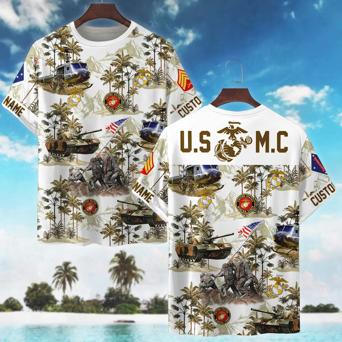 Personalized Gift Hawaii Pattern U.S. Marine Corps Premium T-Shirt All Over Prints Gift Loves BLVTR200624A02MCTS