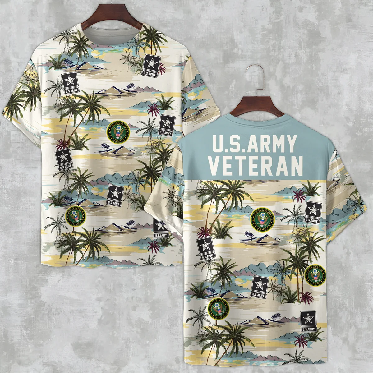 Hawaii Pattern Summer Beach Shirt Veteran U.S. Army All Over Prints Unisex T-Shirt