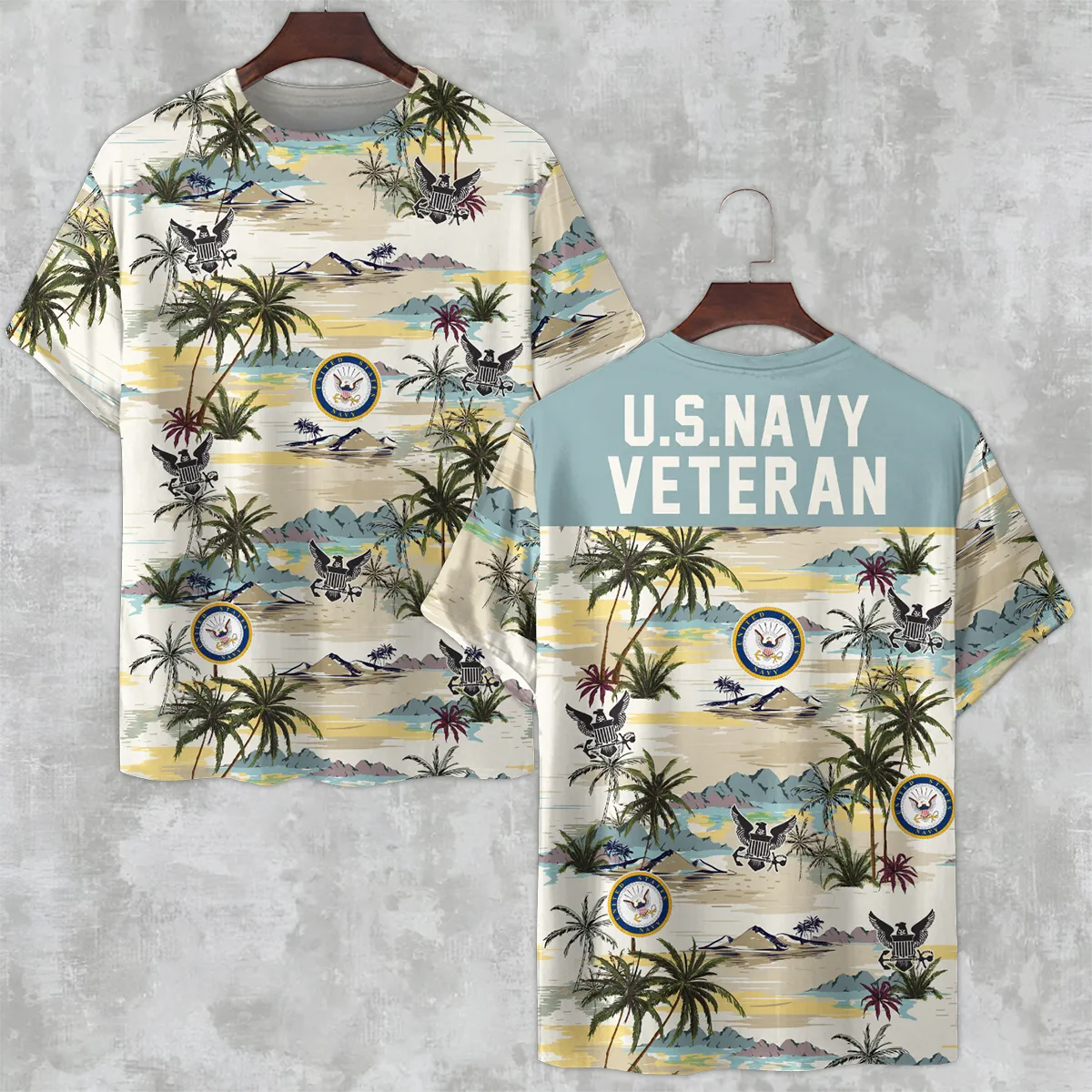 Hawaii Palm Tree Pattern Summer Beach Shirt Veteran U.S. Navy All Over Prints Unisex T-Shirt