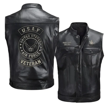 E3-A1C Proudly Served Personalized Gift U.S. Air Force Veteran Fashion Zipper Sleeveless Leather Jackets