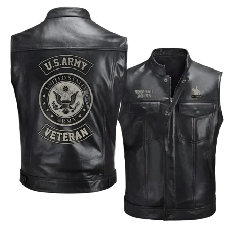 E3-PFC Proudly Served Personalized Gift U.S. Army Veteran Fashion Zipper Sleeveless Leather Jackets