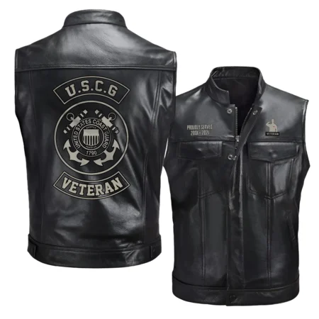E8-SCPO Proudly Served Personalized Gift U.S. Coast Guard Veteran Fashion Zipper Sleeveless Leather Jackets